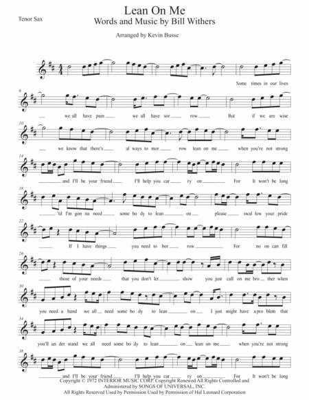 Free Sheet Music Lean On Me Original Key Tenor Sax