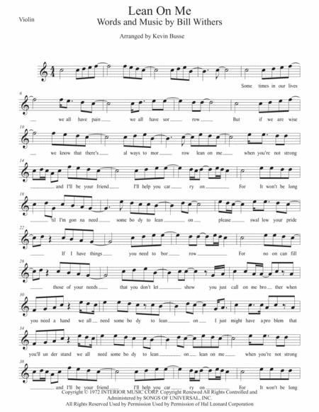 Lean On Me Original Key Violin Sheet Music