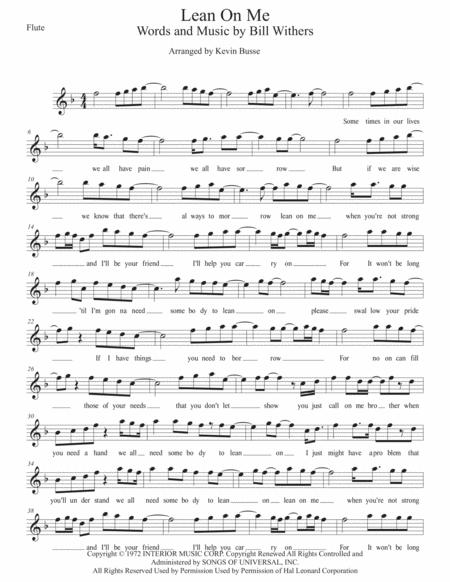 Lean On Me W Lyrics Flute Sheet Music