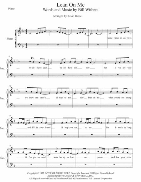 Free Sheet Music Lean On Me W Lyrics Piano