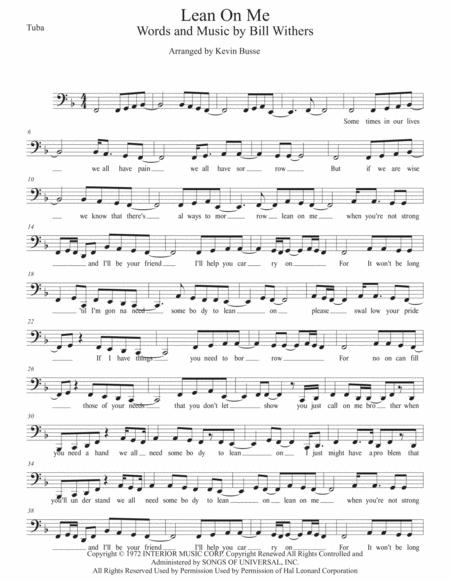 Lean On Me W Lyrics Tuba Sheet Music