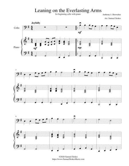 Free Sheet Music Leaning On The Everlasting Arms For Beginning Cello With Optional Piano Accompaniment