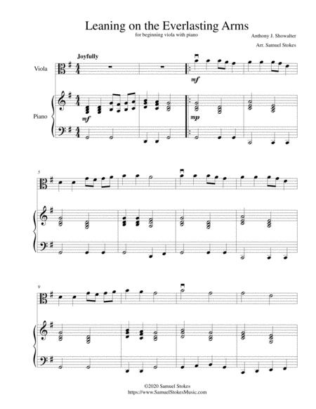 Free Sheet Music Leaning On The Everlasting Arms For Beginning Viola With Optional Piano Accompaniment