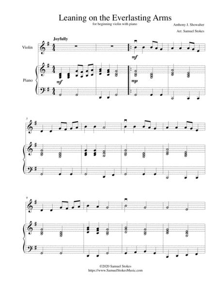 Free Sheet Music Leaning On The Everlasting Arms For Beginning Violin With Optional Piano Accompaniment