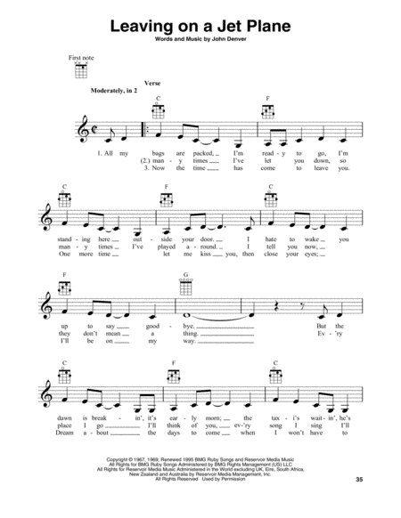 Leaving On A Jet Plane Sheet Music