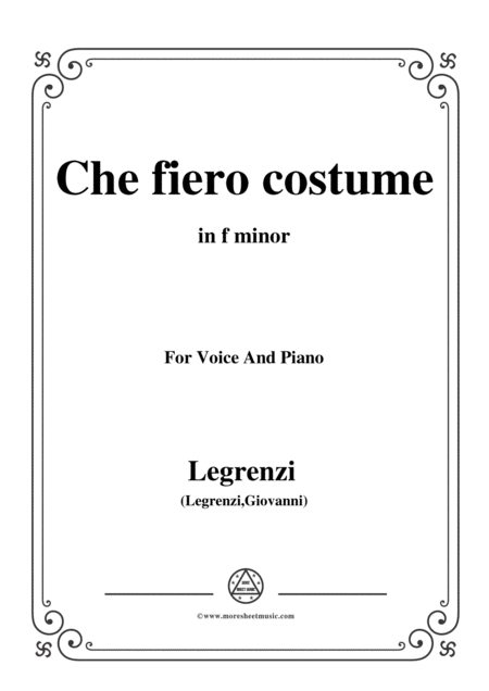 Legrenzi Che Fiero Costume From Eteocle E Polinice In F Minor For Voice And Piano Sheet Music