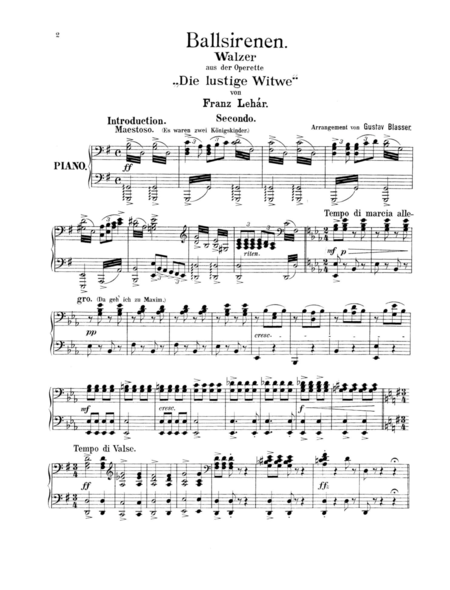 Free Sheet Music Lehar The Merry Widow Waltz For Piano Duet 1 Piano 4 Hands Pl801