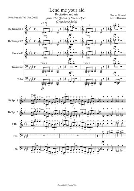 Free Sheet Music Lend Me Your Aid Recitative And Air From The Queen Of Sheba Opera Charles Gounod Trombone Solo In Brass Quintet