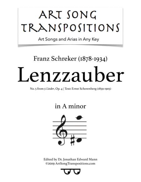 Lenzzauber Op 4 No 5 Transposed To A Minor Sheet Music