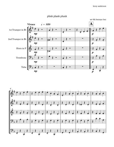 Leroy Anderson Plink Plank Plunk Brass Quintet Arrenged By Khuushaan Batzaya Sheet Music