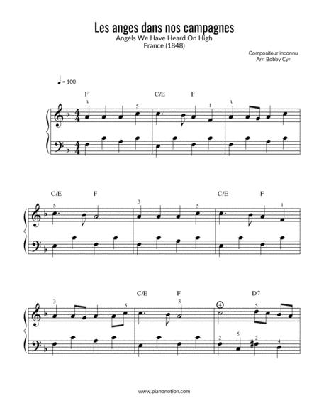 Free Sheet Music Les Anges Dans Nos Campagnes Angels We Have Heard On High Easy Piano Solo