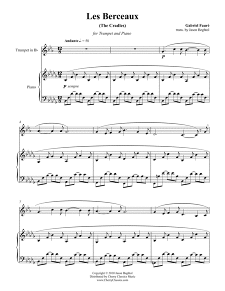 Free Sheet Music Les Berceaux For Trumpet Piano