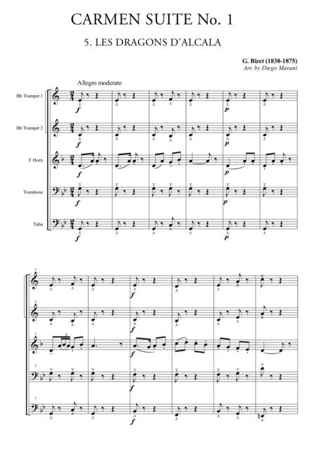 Les Dragons D Alcala From Carmen Suite For Brass Quintet Sheet Music