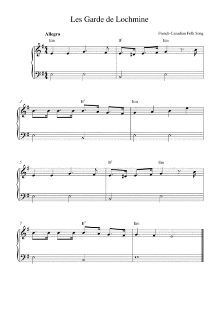 Les Garde De Lochmine Easy Piano Solo With Chords Sheet Music