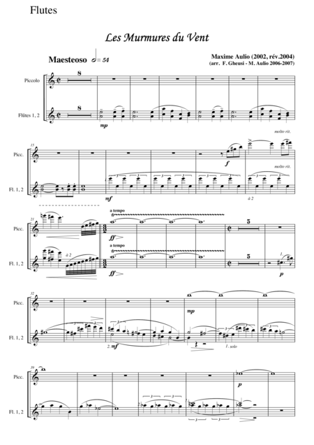 Les Murmures Du Vent Whispering Wind Transcription For Symphonic Orchestra Set Of Parts Sheet Music