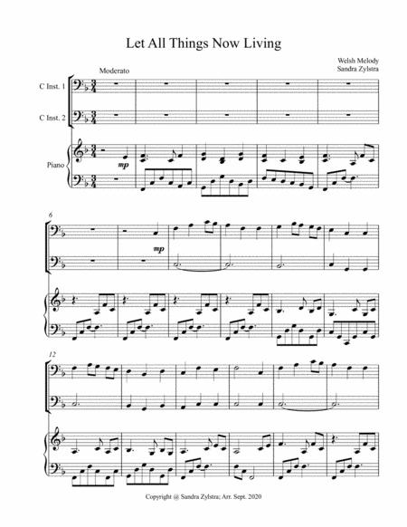 Free Sheet Music Let All Things Now Living Bass C Instrument Duet