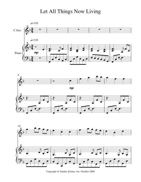 Let All Things Now Living Treble C Instrument Solo Sheet Music