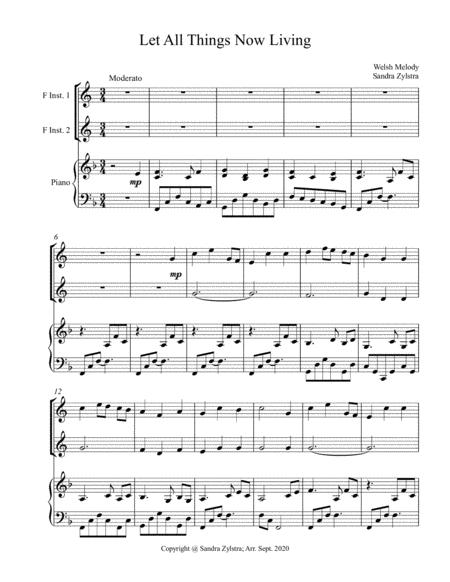 Let All Things Now Living Treble F Instrument Duet Sheet Music