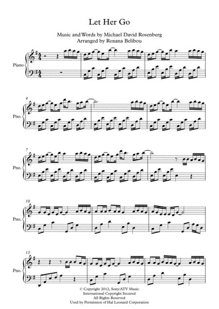 Free Sheet Music Let Her Go By Passenger Piano