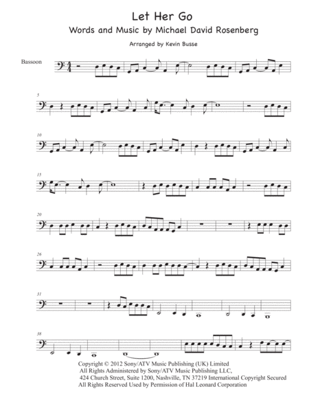 Free Sheet Music Let Her Go Easy Key Of C Bassoon