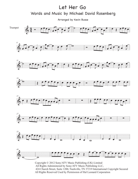 Free Sheet Music Let Her Go Easy Key Of C Trumpet