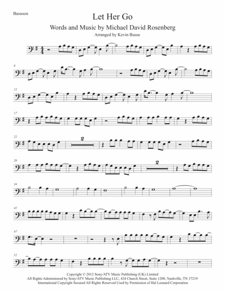 Let Her Go Original Key Bassoon Sheet Music