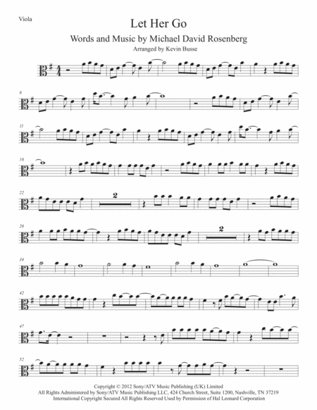 Let Her Go Original Key Viola Sheet Music