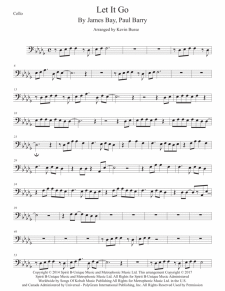 Let It Go Cello Original Key Sheet Music