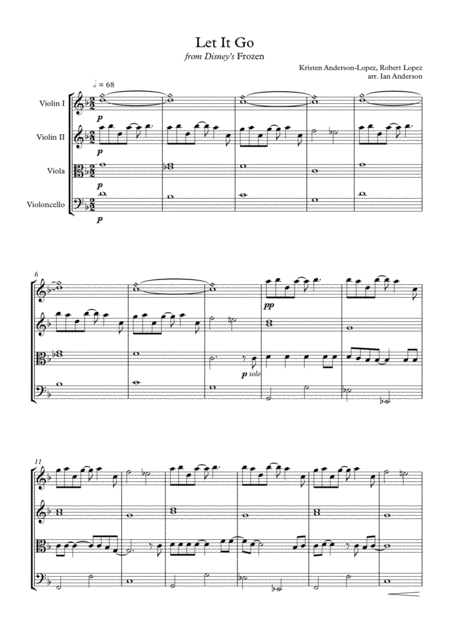 Let It Go From Disneys Frozen String Quartet Sheet Music