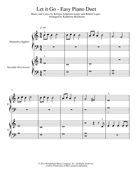 Let It Go From Frozen Easy Piano Duet Sheet Music