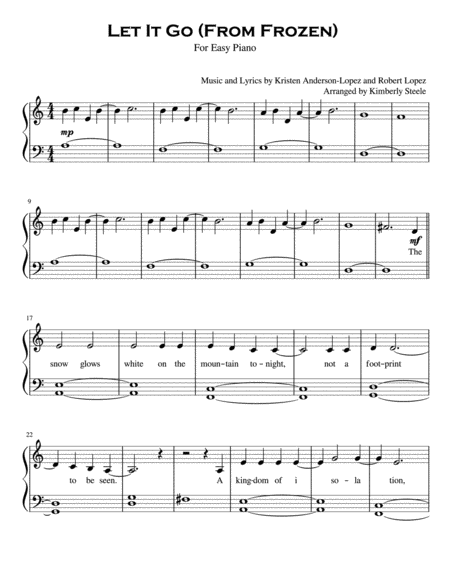 Free Sheet Music Let It Go From Frozen For Beginning Piano