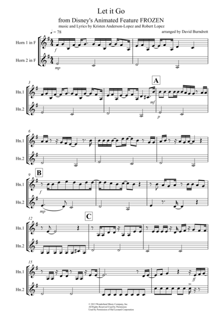 Let It Go From Frozen For French Horn Duet Sheet Music