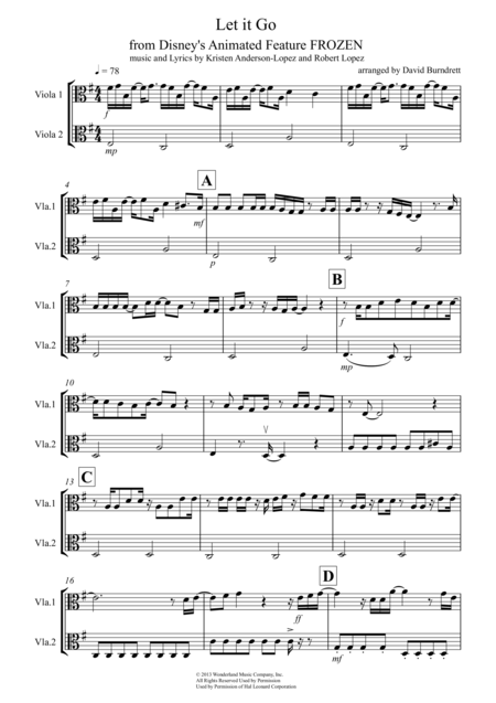 Free Sheet Music Let It Go From Frozen For Viola Duet