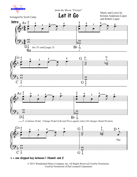 Free Sheet Music Let It Go From Frozen Primer Level