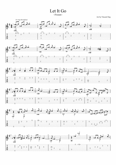 Let It Go Frozen Finger Style Guitar Sheet Music