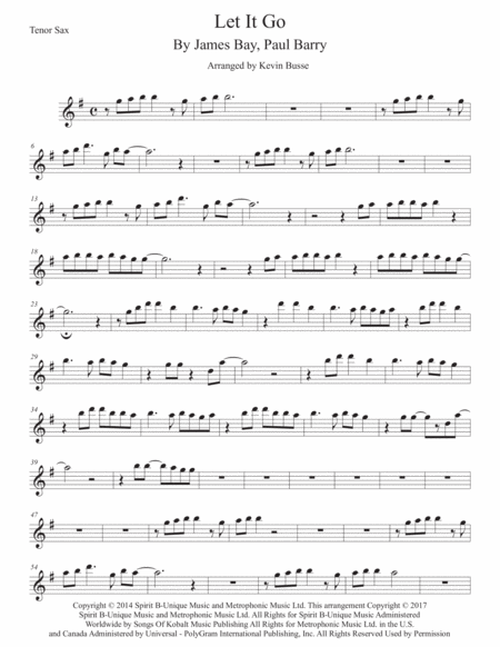 Let It Go Tenor Sax Sheet Music