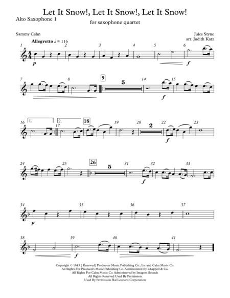 Let It Snow Let It Snow Let It Snow For Saxophone Quartet A Complete Set Of Parts Sheet Music