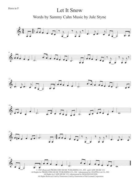 Let It Snow Let It Snow Let It Snow Original Key Horn In F Sheet Music