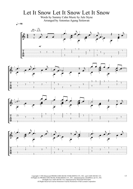 Free Sheet Music Let It Snow Let It Snow Let It Snow Solo Guitar Tablature