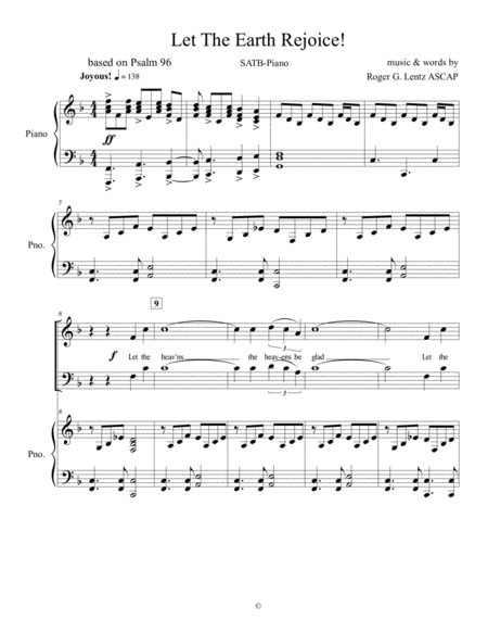 Free Sheet Music Let The Earth Rejoice