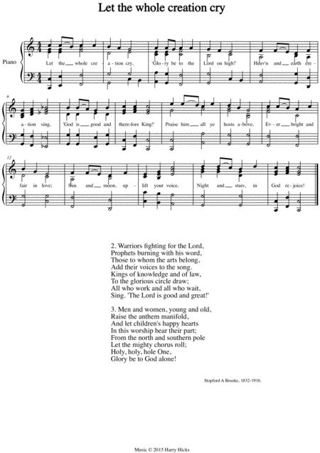 Free Sheet Music Let The Whole Creation Cry A New Tune To A Wonderful Old Hymn