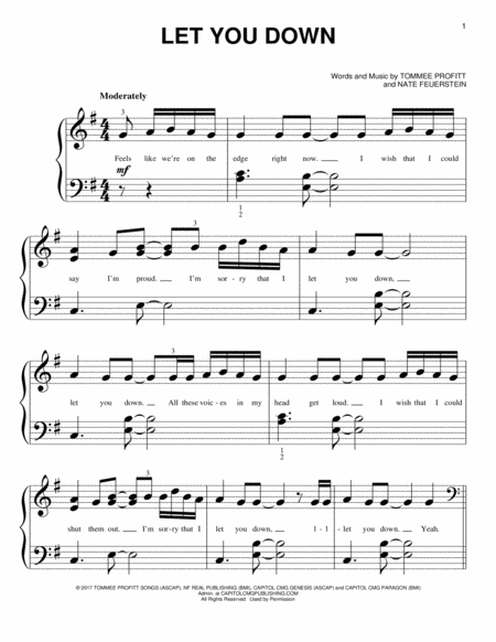 Free Sheet Music Let You Down