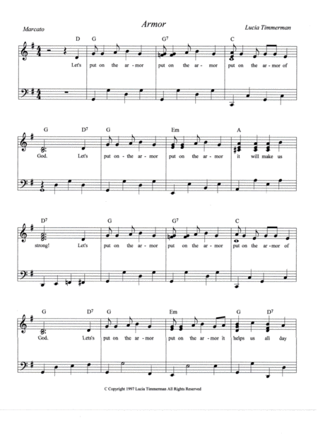 Lets Put On The Armor Chrildrens Song Sheet Music