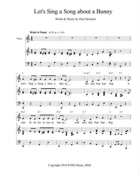 Lets Sing A Song About A Bunny Sheet Music