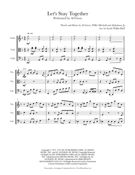 Lets Stay Together For String Trio With Featured Viola Solo Sheet Music