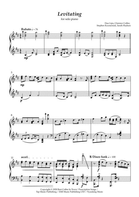 Levitating Dua Lipa For Solo Piano Sheet Music