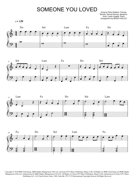 Lewis Capaldi Someone You Loved Easy Piano Sheet In C Sheet Music