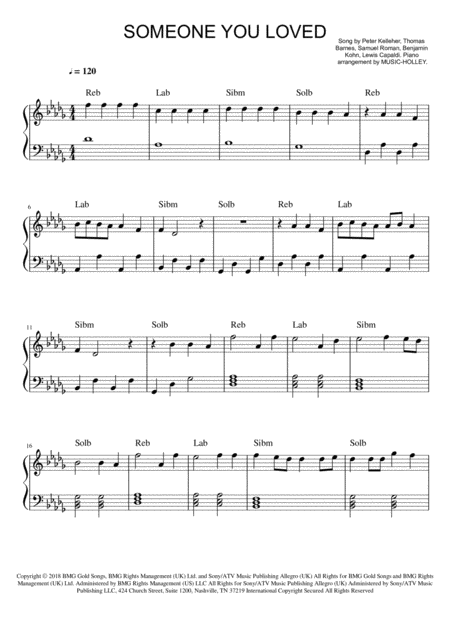 Free Sheet Music Lewis Capaldi Someone You Loved Easy Piano Sheet