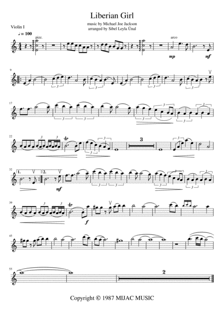 Liberian Girl For String Quartet Sheet Music