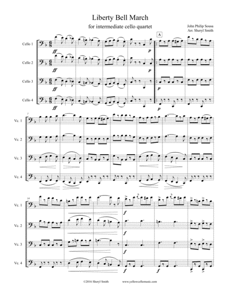 Liberty Bell March By Sousa Arranged For Intermediate Cello Quartet Four Cellos Sheet Music